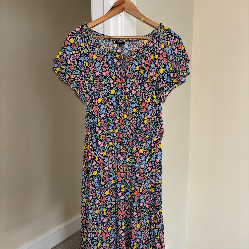 Talbots Navy Maxi Dress with Pink, Yellow & Light Blue Floral Print